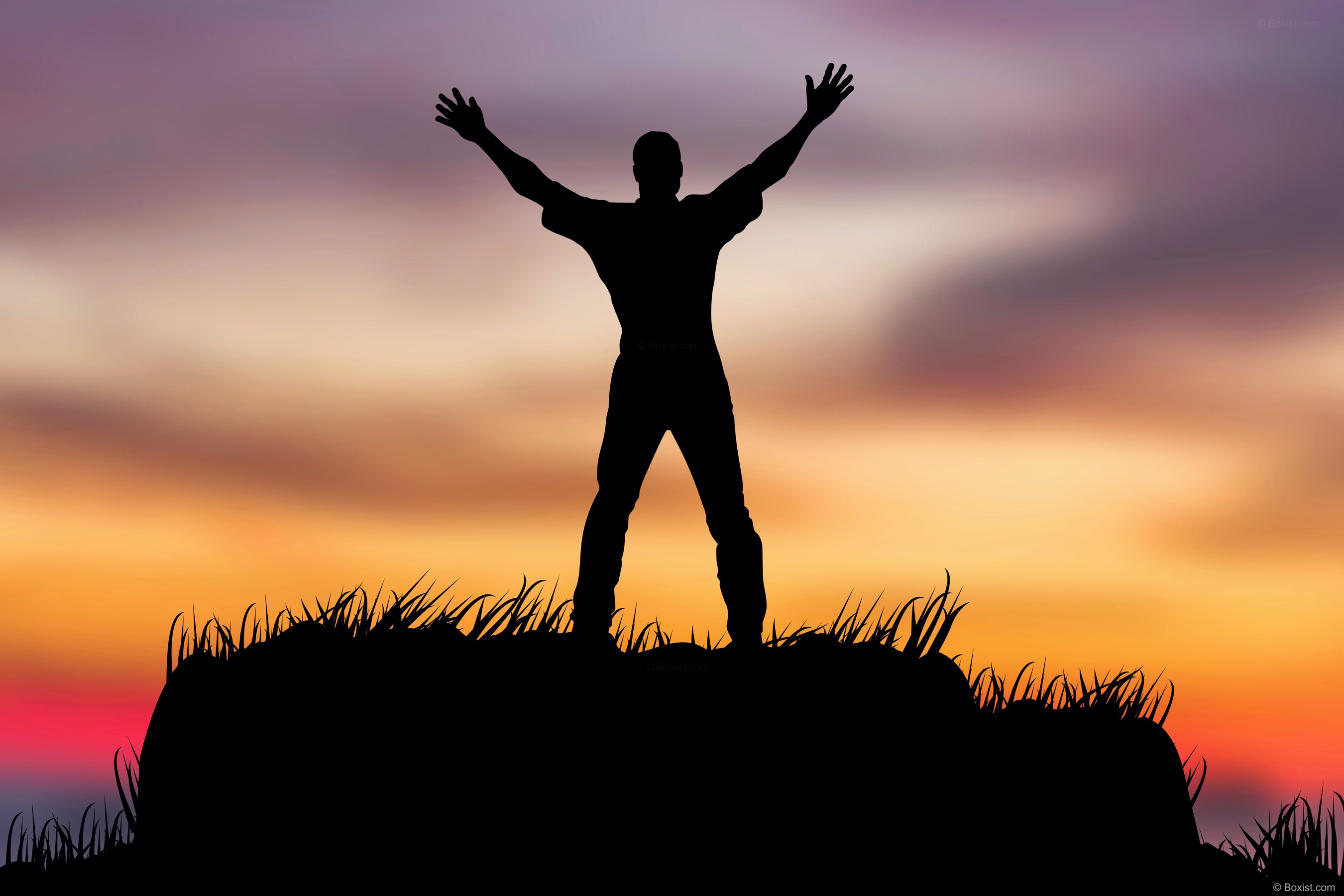 Silhouette Of Man Standing With Open Arms / Stock Photo - Our ...