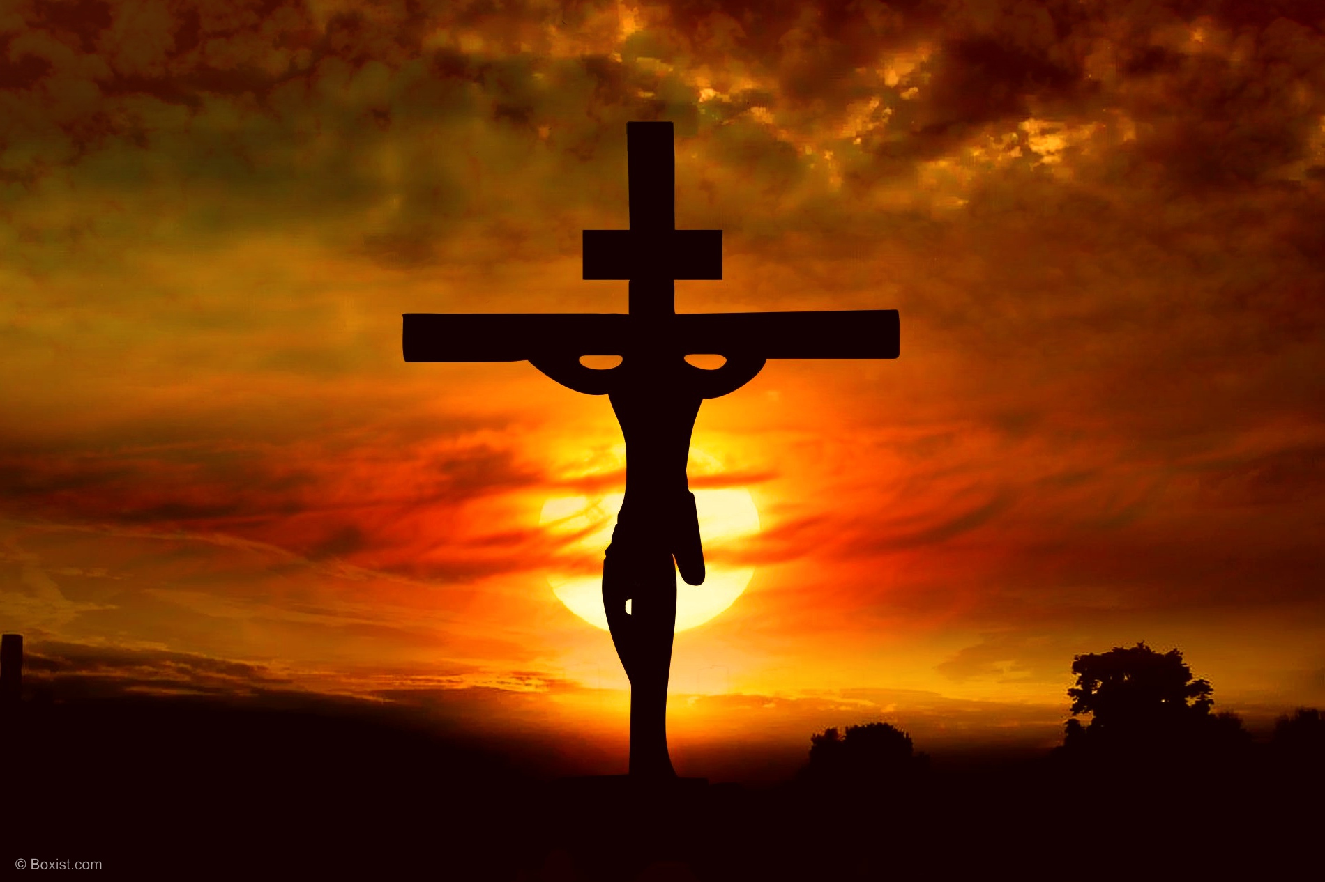 Jesus On The Cross With Sunset Background Stock Photo Our   Jesus On The Cross With Sunset Background By Sam Mugraby 